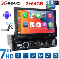 X-REAKO 1Din Android 13 Car Radio Stereo 7Inch Retractable Screen Multimedia Video Player GPS WIFI CarPlay Auto BT FM Navigation