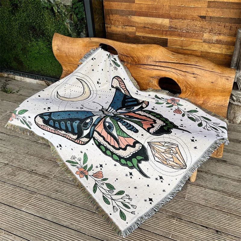 Butterfly Woven Blanket Double Sided Bohemian Throw Blanket Reversible Tapestry Hippie Room Decor Sofa Tassels Blankets Outdoor