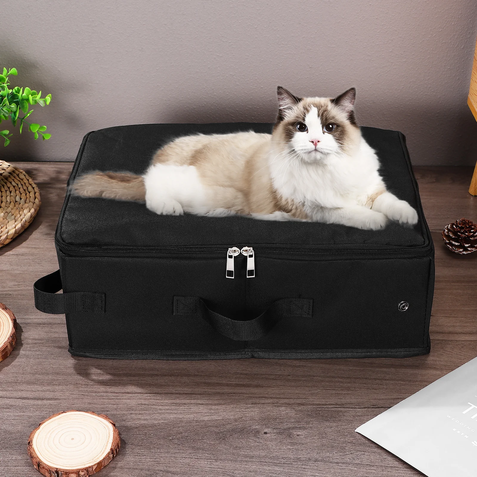 

Cat Travel Litter Box Portable Foldable Design Large Capacity Oxford Fabric Lid Handle Suitable for Car Outdoor Trips