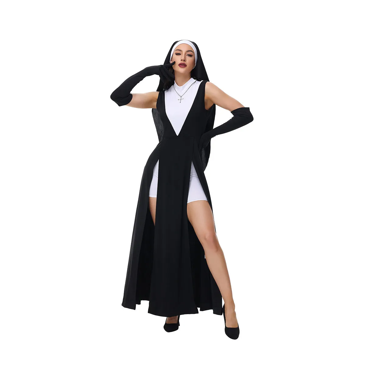 

Sexy Nun Cosplay Costume Tight loween Transformation Ghost Maid Large Size Long Robe for Women Stage Performance