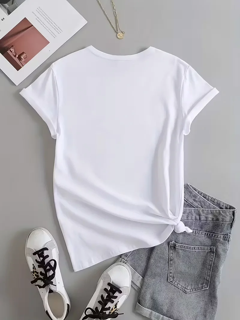Fashionable casual doodle puppy, interesting imitation hand-painted print, loose short-sleeve T-shirt PT0015