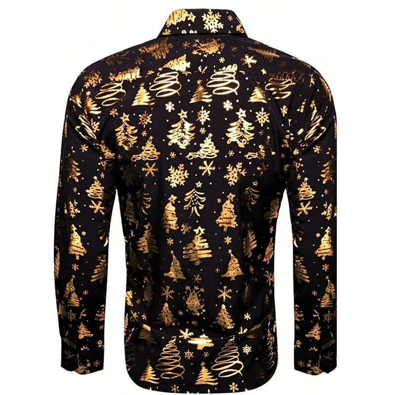 2024 High Quality Fashionable Men\'s Shirt Button Gold Shirt Casual Designer Christmas Long Sleeve Tops Men\'s Lapel Men\'s Tops