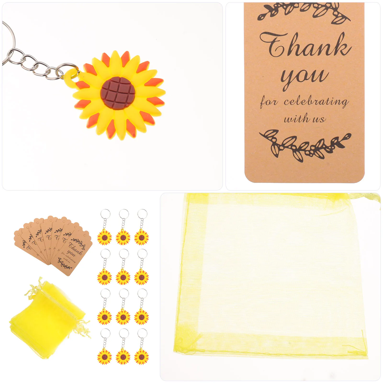 

12 Sets Sunflower Keychains Gift Bags Bright Colors Solid Practical Party Gifts Summer Theme Supplies Wedding Favors