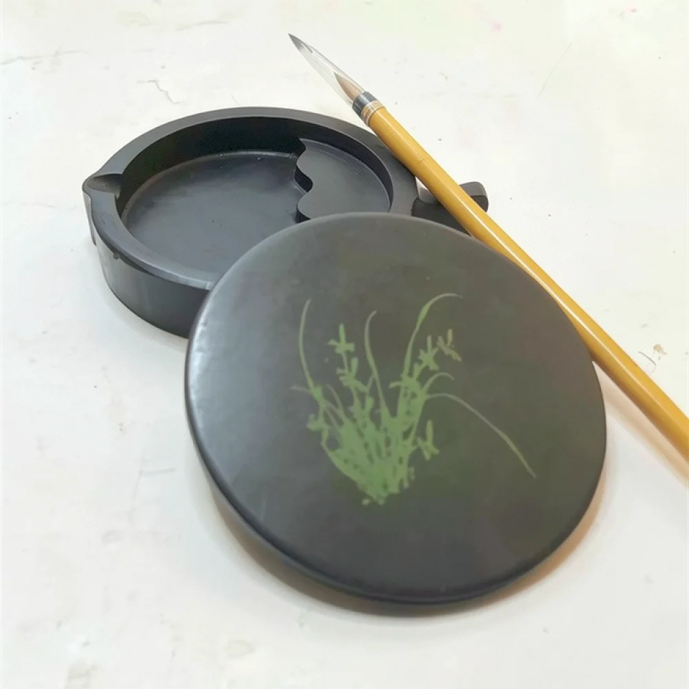 Artistic Inkstone With Sealing Cover Natural Stone Calligraphy Ink Pool Elegant Desk Decor For Traditional Writing view 4