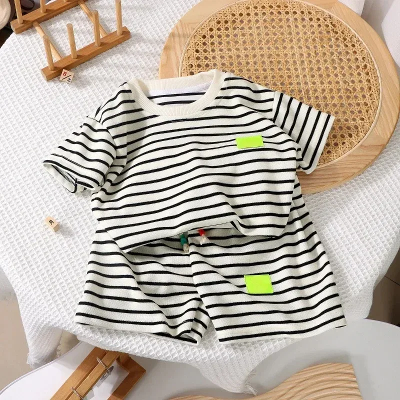 1-10Y Summer Baby Boy Girls Clothes Set Children Stripe T-shirts and Shorts 2 Pcs Suit Kid Top Bottom Outfits Casual Tracksuits