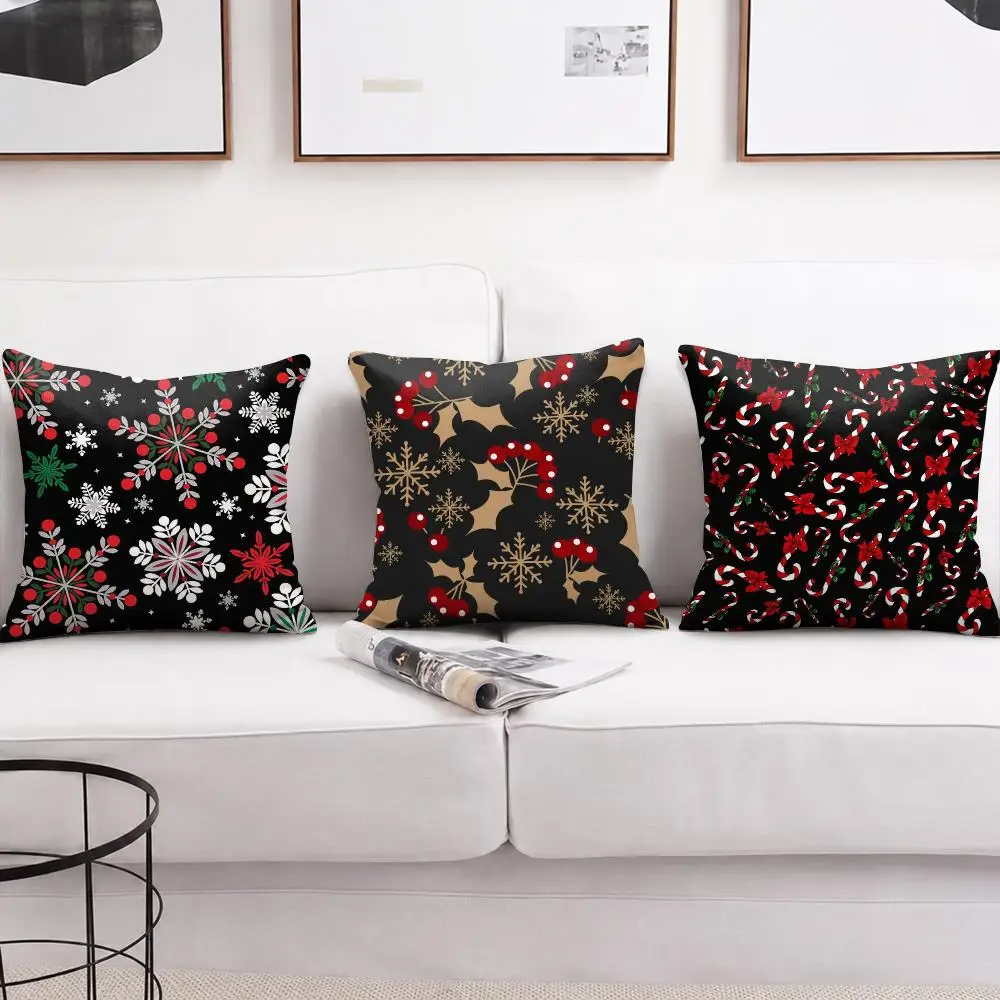 Christmas tree bells snowman Cushion Cover Short Plush Soft Double-Sided Printing Pillow Case Cozy Sofa Bedroom Home Decor Gift