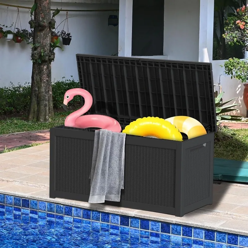 260 Gallon Deck Box, Outdoor Large Waterproof Resin Storage Box with Lockable Lid for Patio Cushions, Pool supplies