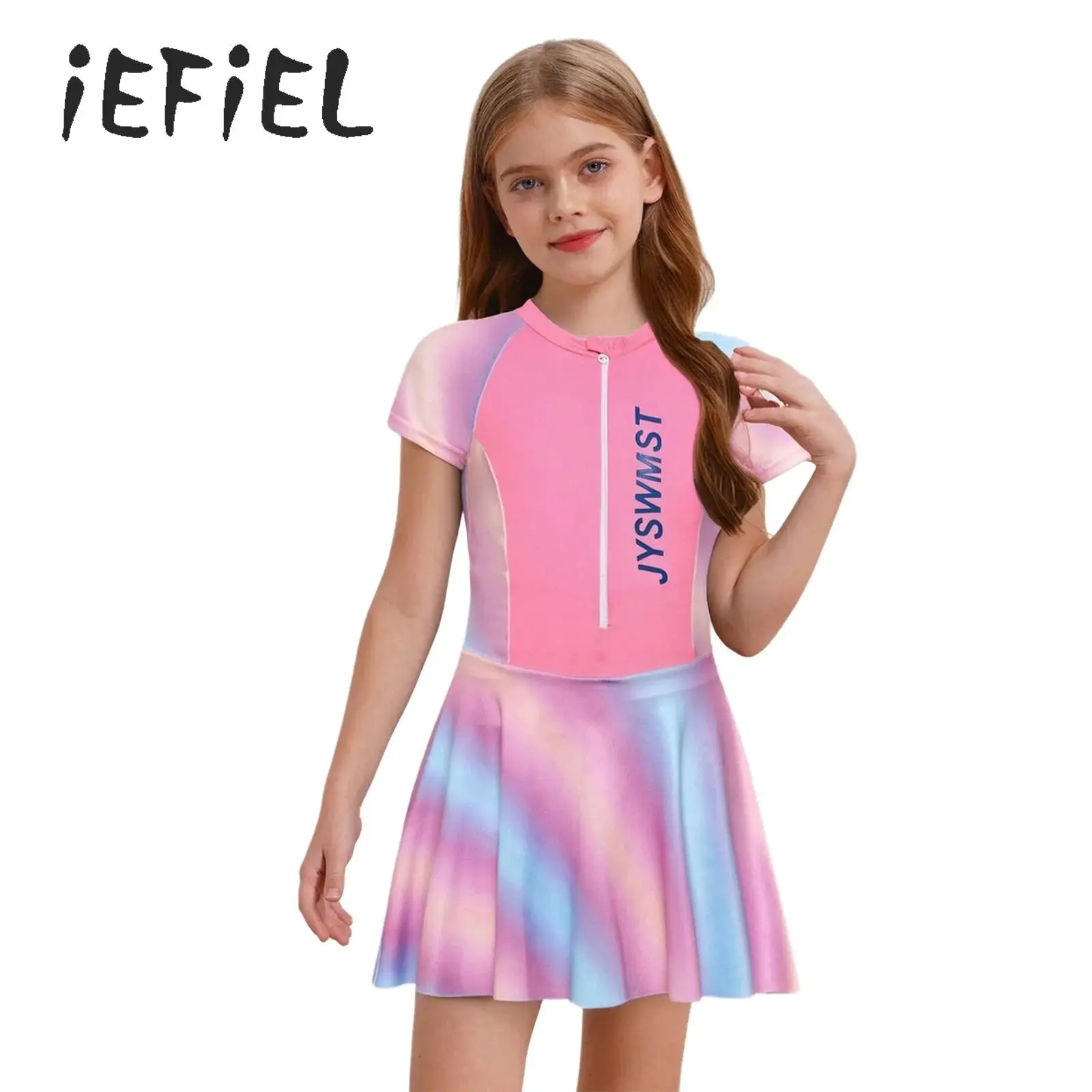 Girls One Piece Swim Dress Swimsuits Swimming Suit Quick Dry Swimwear Teenage UV Protection Rush Guard Beach Summer Bathing Suit