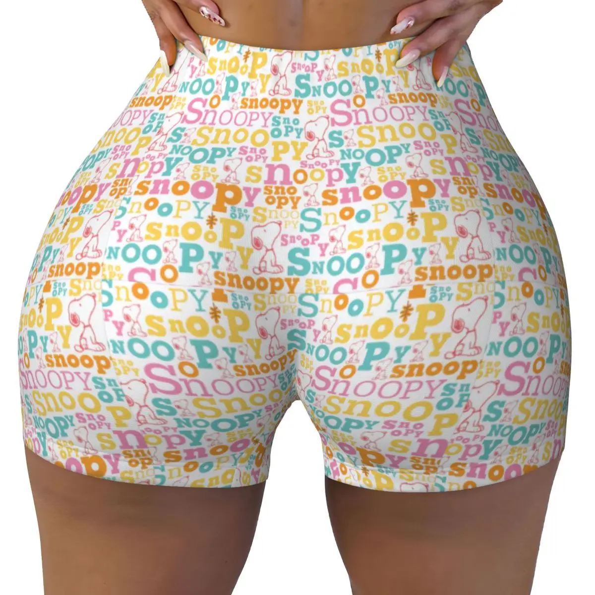 

Custom Snoopy Pastel Text Pattern Gym Running Volleyball Shorts Women Dog Workout Yoga Shorts
