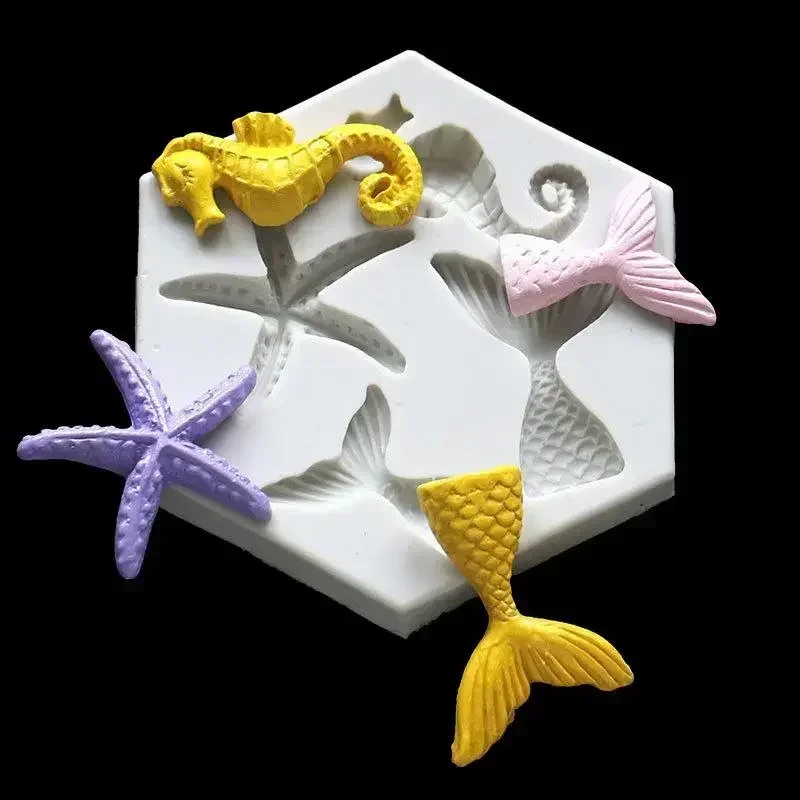 Kitchen Creative Style Children's Ocean Series DIY Baked Fish Tail Starfish Seahorse Liquid Silicone Fondant Accessories