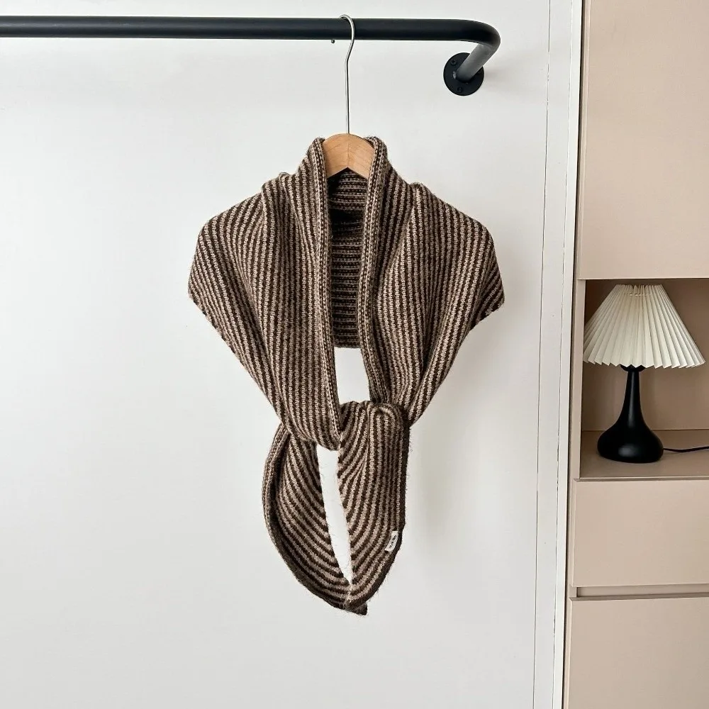 Decorative Comfortable Triangle Striped Scarf Elegant Windproof Neck Warmer Soft Versatile Knit Wool Scarf Casual Wear