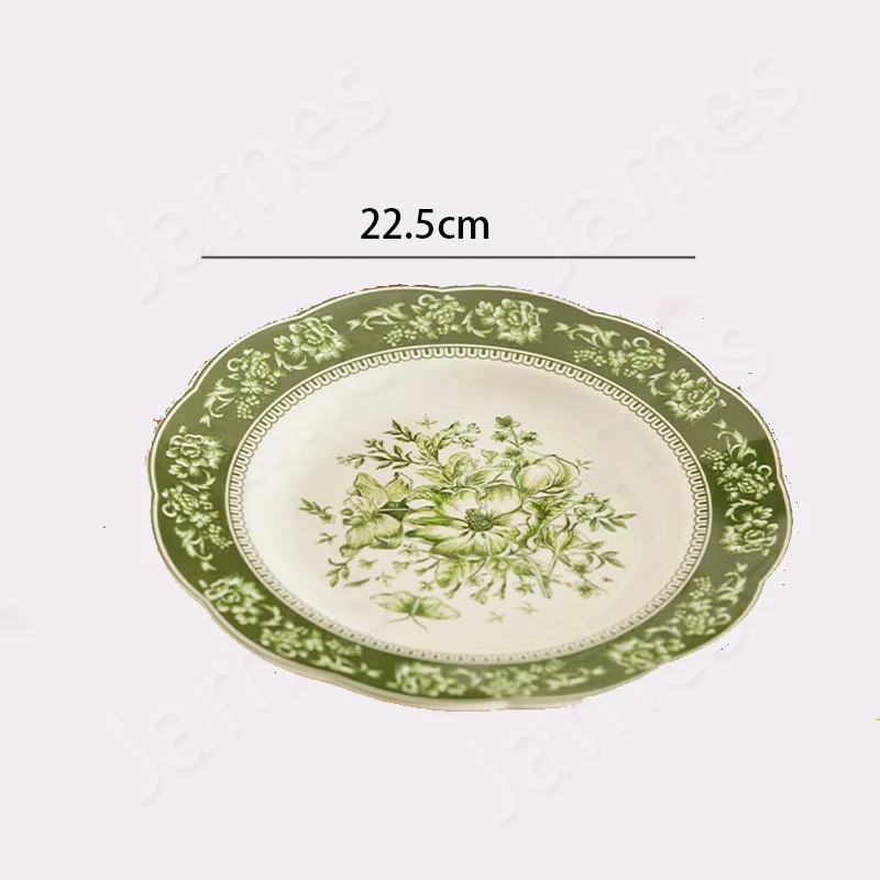 Retro Style Ceramic Plates Dinner Plate Creative Dishes Dark Green Relief Tableware Steak Dishes Nordic Style Household Use