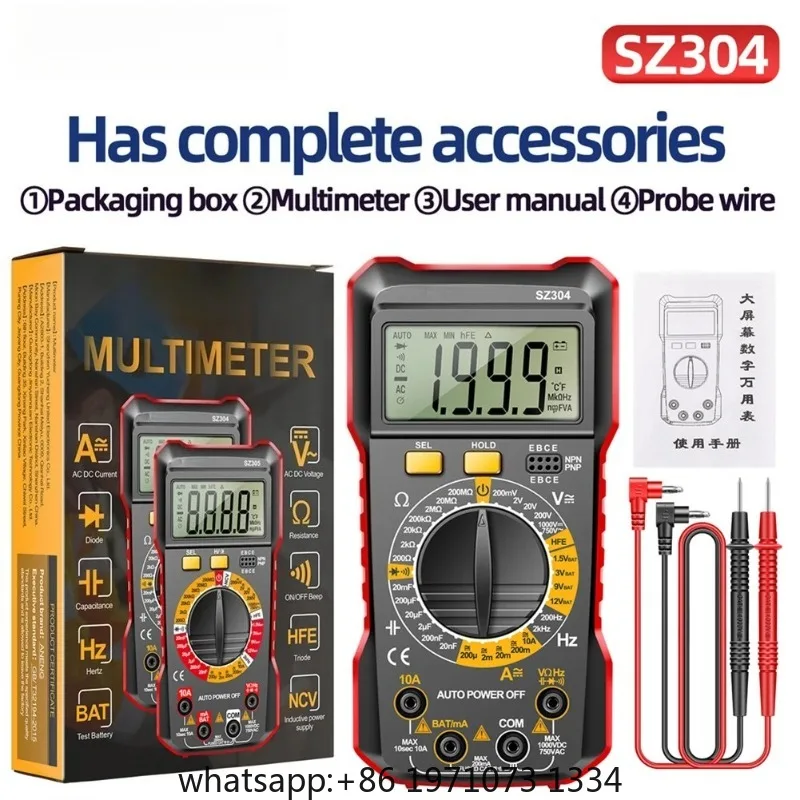 Digital Multimeter Votage Current Ohm Test Tool Large Screen Voltage Detector Auto-Ranging 2000 Counts Handheld Electrical Tools