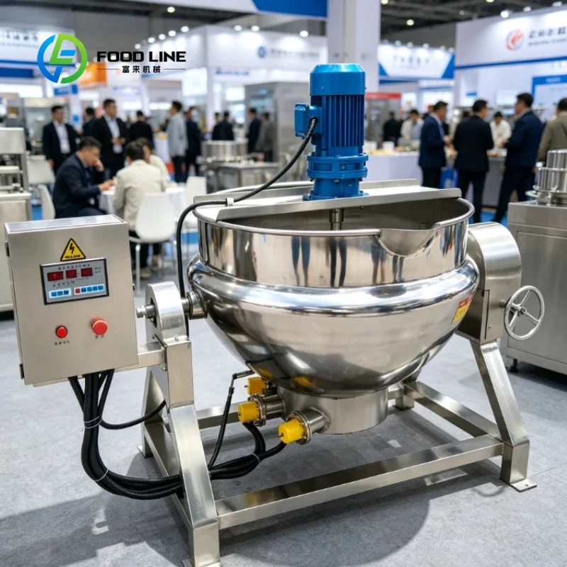 Customized Stainless Steel Jacketed Cooking Pot Electric Tilting Kettle With Mixer for Sauce Jam Paste Soup Food Making Machine