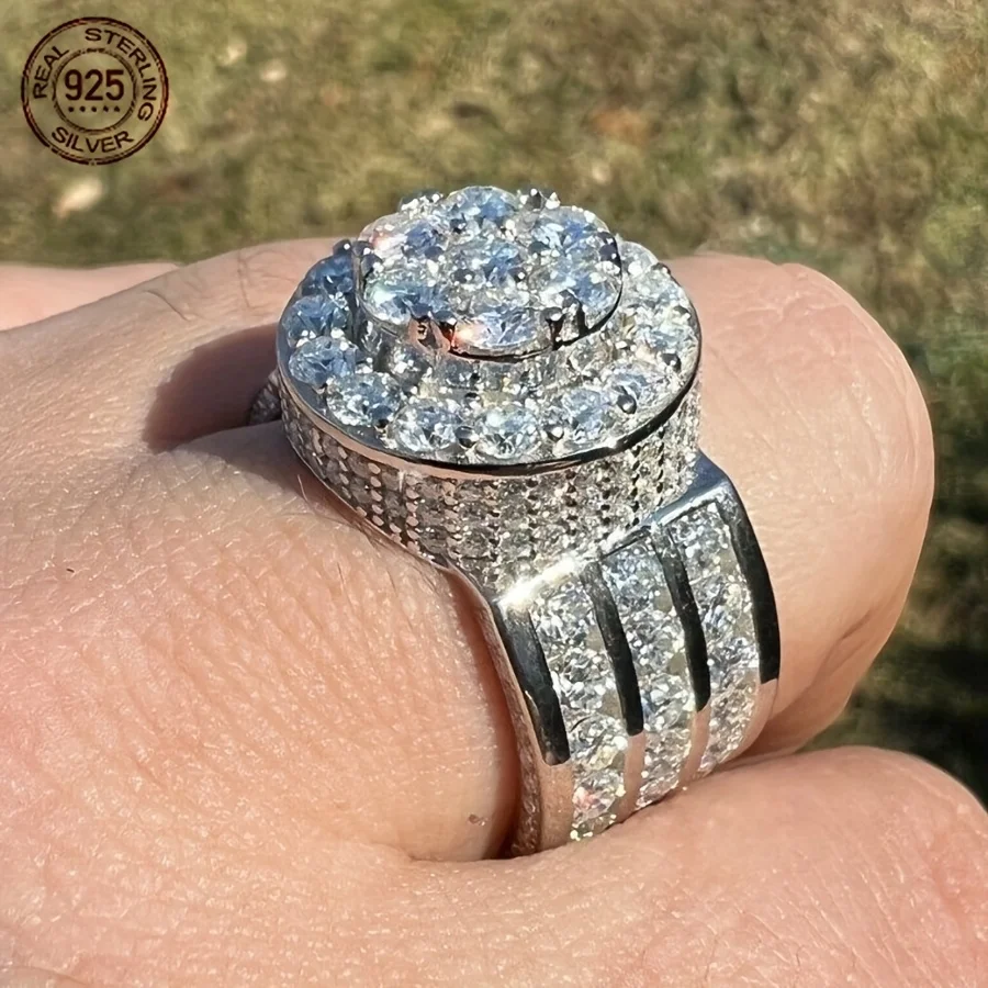 فاخر 925 فضة خواتم للرجال الهيب هوب مثلج خارج الزركون الخنصر الذكور الشرير الأعمال مجوهرات هدية