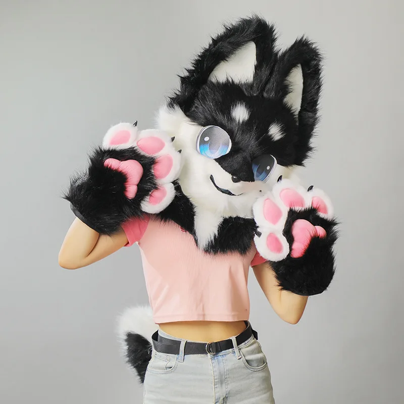 Pelziger Kopf, niedlicher Hund, Wolf, Tierkopf, Cosplay und Zubehör, Anzug, Kawaii Fursuit, Tierköpfe, Tierkostüm für Damen und Herren