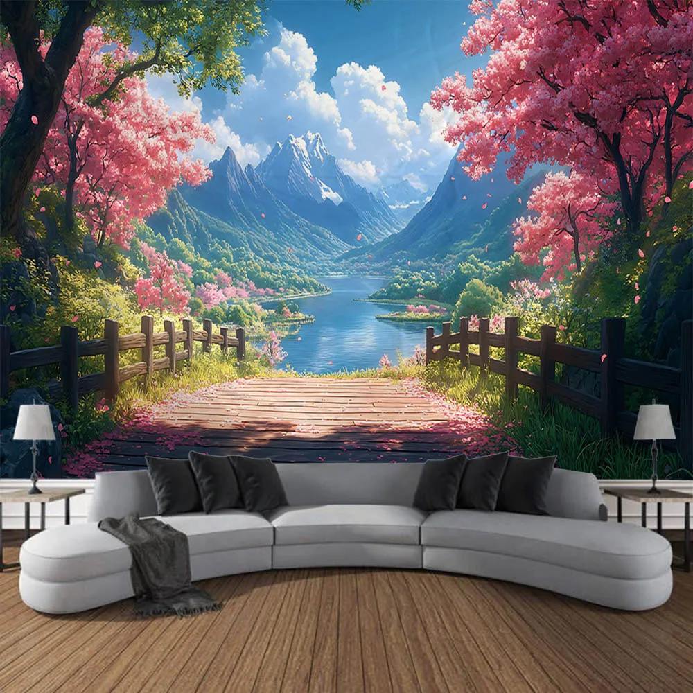 

Dreamy Garden Landscape Tapestry Wall Hanging Bohemian Living Room Bedroom Decoration Hanging Cloth Beach Picnic Mat