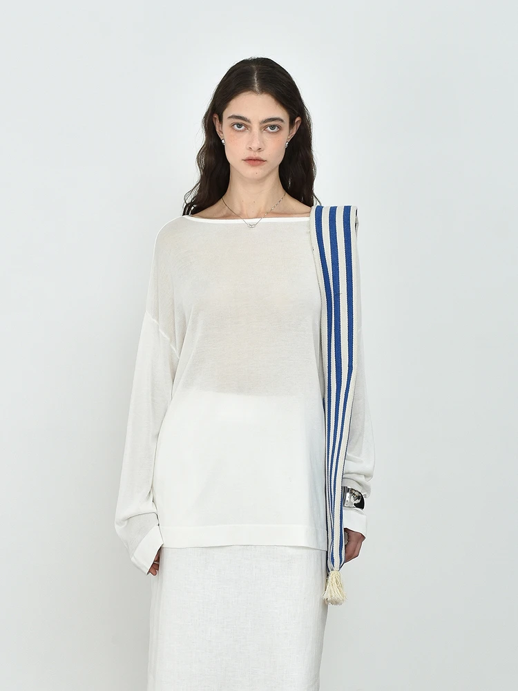 

JWSZ Comfortable Ruched One-oulder Knitted Cover up Top Women's Loose Fit Long Sve Pure Color Airy Feel Faion