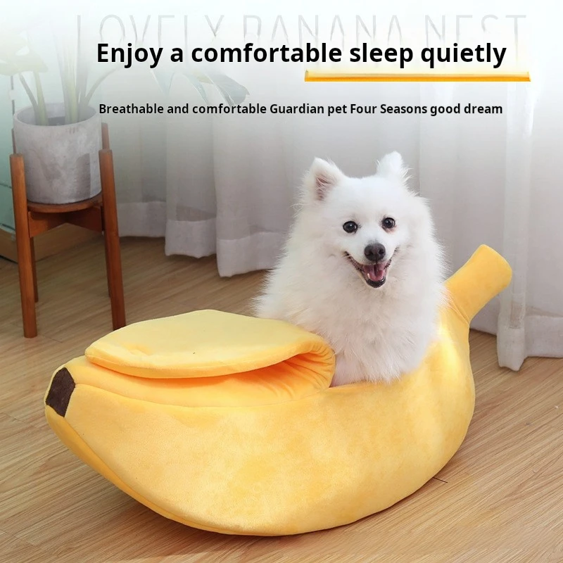 Banana shaped pet nest semi closed warm sleeping mat for cat and dog hamster winter