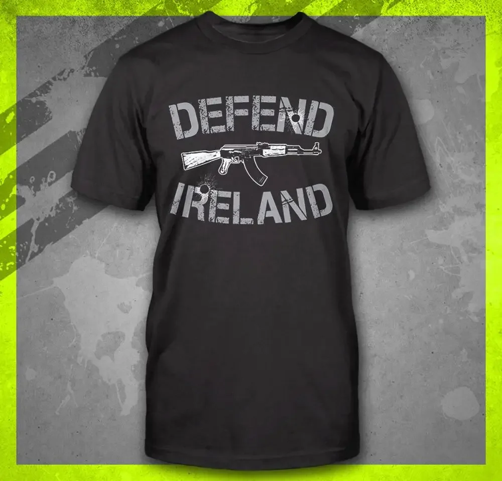 Defend Ireland Ak47 Rifle Irish Military Hooligan Soccer Pro Gun T-Shirt Homme  New Hip-Hop Cotton Leisure Streetwear Tees