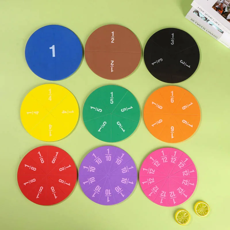 9CM Size Colorful Round Shape Fractions Math Training Disc 9PCS/Pack Fractions Teaching Tools Party Gift School Game Rewards ZYF