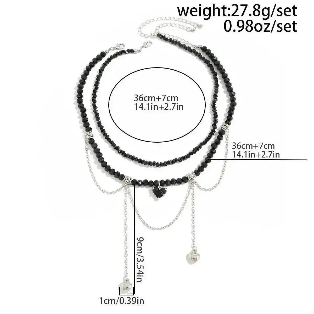 KunJoe 2Pcs/Set Elegant Crystal Chain Choker Necklace for Women Simple Fashion Love Heart Pendant Necklace Jewelry on the Neck