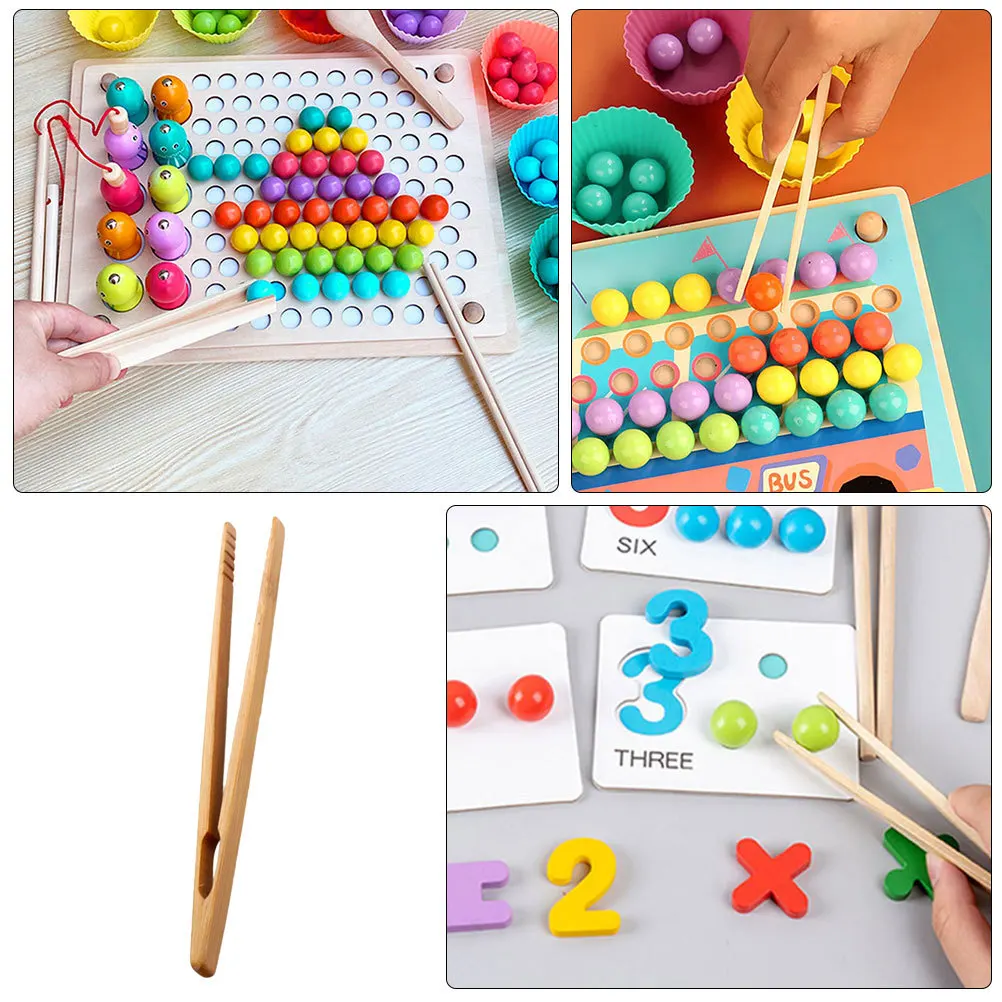 2Pcs Wooden Tweezers Bulk Set for Crafting Cooking Educational Games Kids Tongs for Fine Motor Skill Training Wooden Tweezers