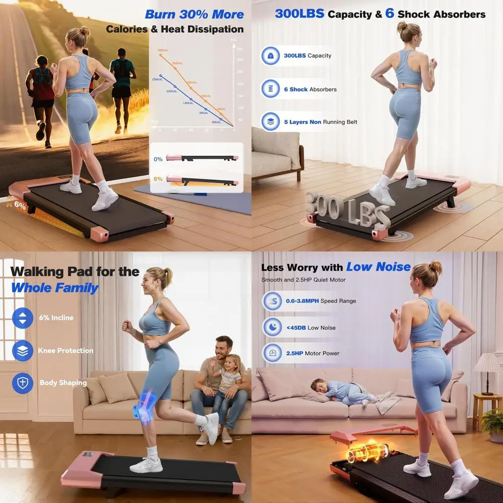 

Портативная беговая дорожка 3-в-1 с регулировкой наклона, для использования под столом, для домашнего использования, 2,5 л.с., грузоподъемность 300 фунтов, LED-дисплей, пульт дистанционного управления