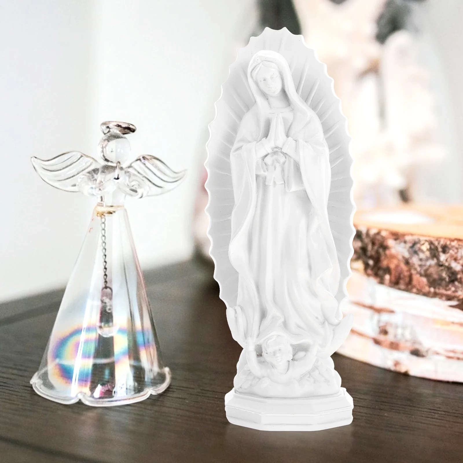 تمثال مريم الكاثوليكية مصنوع من مادة الراتنج للديكور الداخلي ورف الكتب المكتبي وخالق الجو الديني السلمي #1
