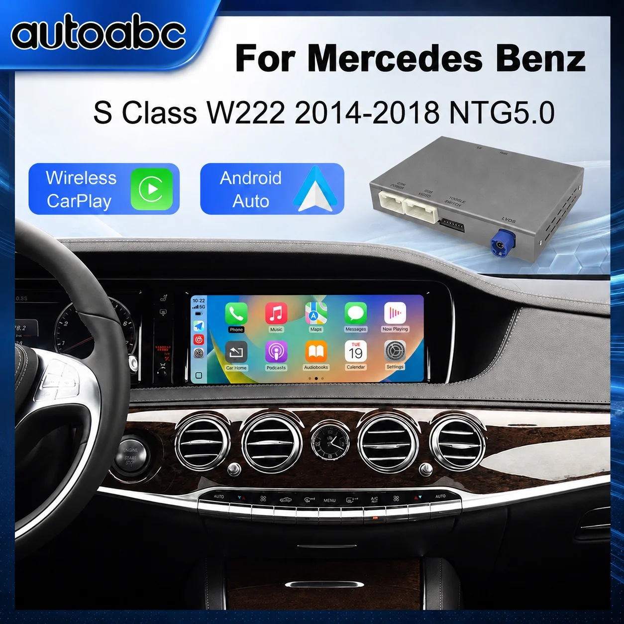Android Auto sans fil pour Mercedes Benz Classe S W222 NTG5.0 2014-2018 avec interface Carplay, Mirror Link, AirPlay, caméras compatibles
