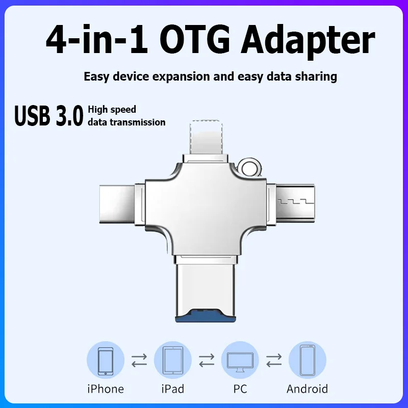 

4 в 1 OTG адаптер USB 3,0 для Lightning Micro Type-C PC USB для Macbook Samsung Huawei XiaoMi адаптер для ноутбука телефона