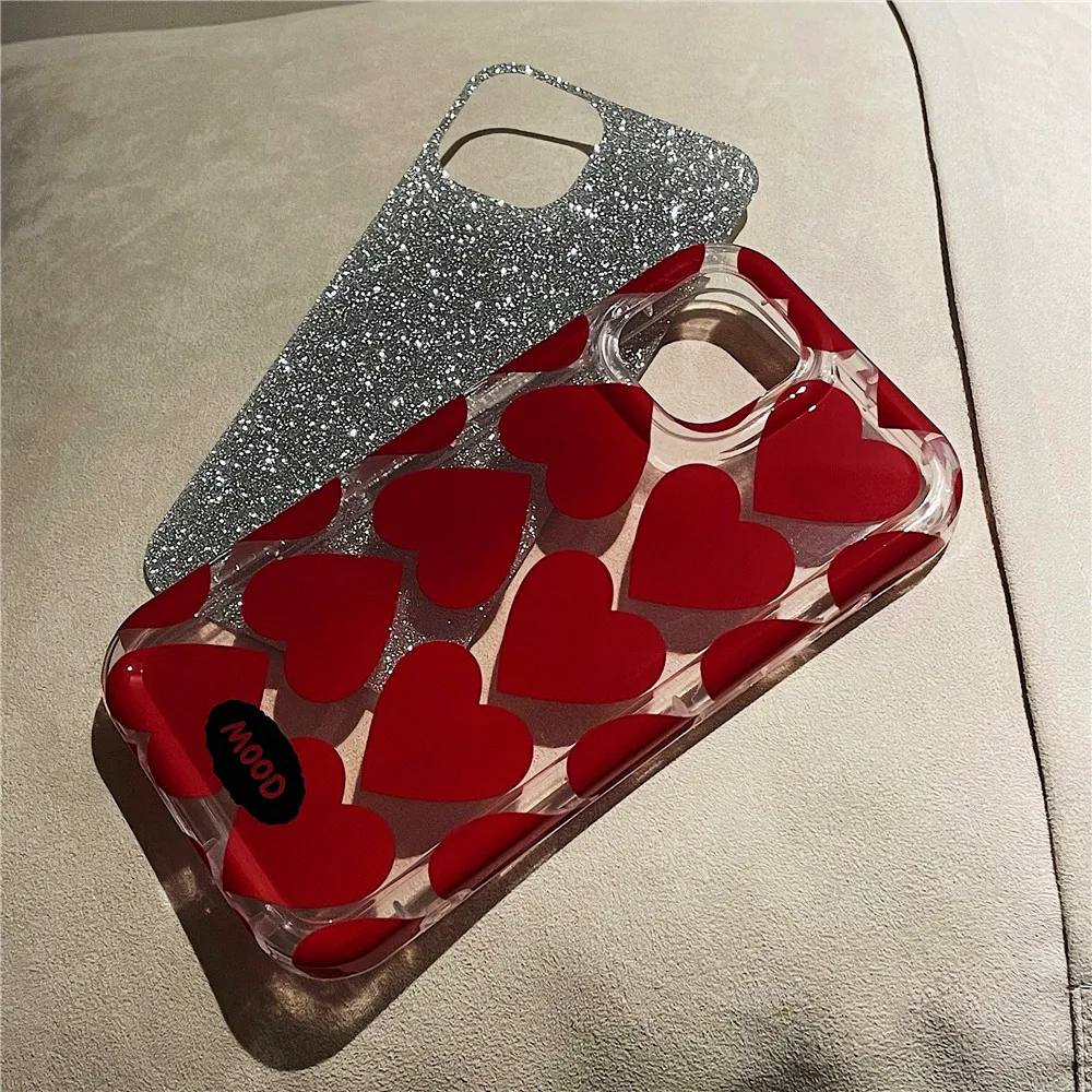 Cute Love Red Heart Coque Phone Case for Iphone 13 14 Pro Max 12 15 Pro Max 11 Shockproof Cover Bumper Capa for Women