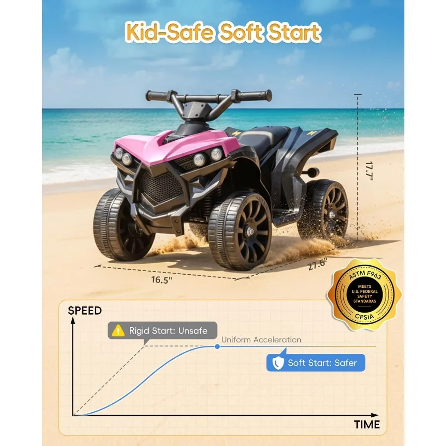 ركوب على ألعاب للأطفال الصغار 1.5-4 ATV مع وقت اللعب حتى 70 دقيقة، سيارة كهربائية رباعية العجلات مع قيادة آمنة بسرعة 1.8 ميجابكسل في الساعة