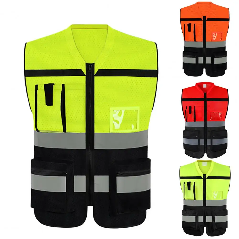 Men High-Visibility Reflective Vest V-neck Sleeveless Multi Pockets Safety Waistcoat Reflective Waistcoat Unisex Working Vest