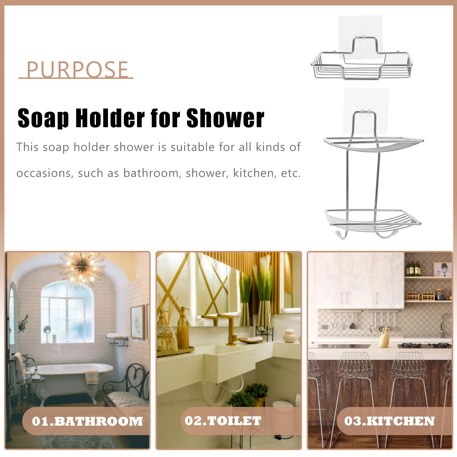 

2pcs Stainless Steel Holder Wall Mounted Double Layer Adhesive Hooks Bathroom Kitchen Shower Soap Rack Tray Stand Drying Drain
