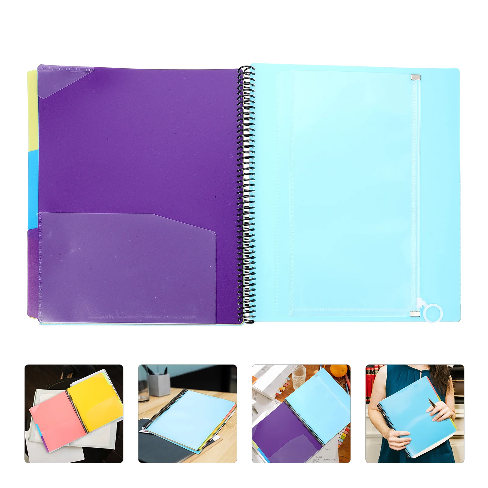 Coil File Folder Heavy Duty Plastic Document Organizer for Office School Home Use Multi-Function Papers Storage Holder