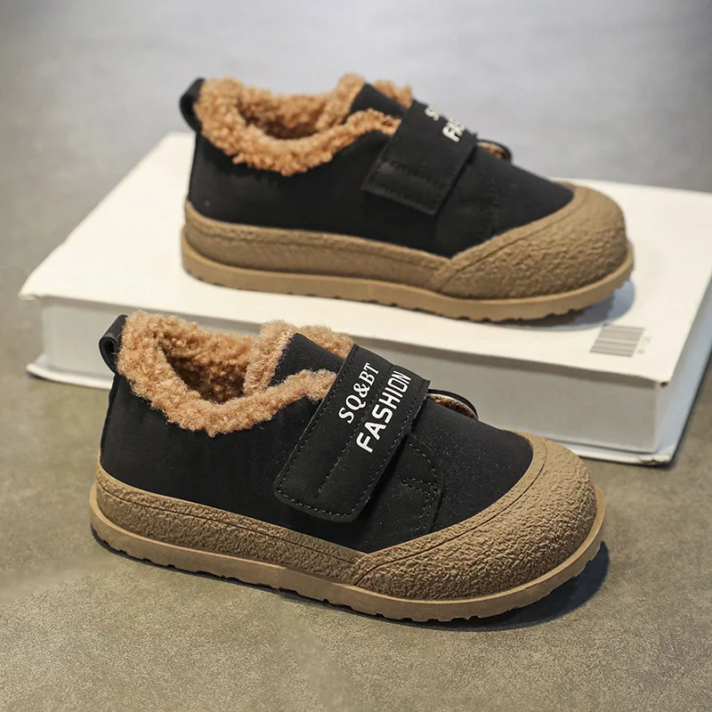 

Новинка 2023 года, зимняя теплая повседневная кожаная обувь на мягкой подошве для детей, модная уличная нескользящая хлопковая обувь