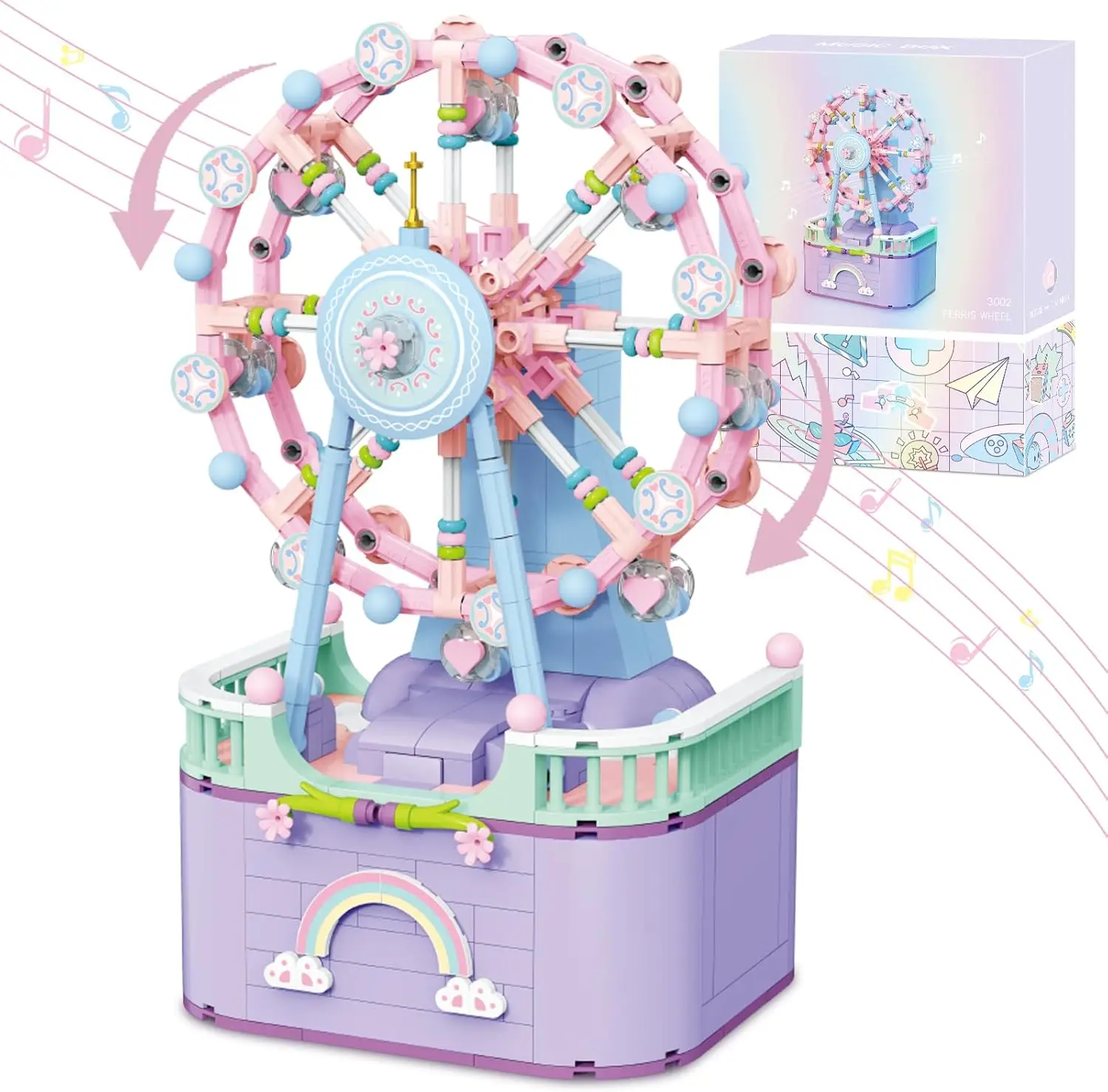 

DIY Ferris Wheel Music Box Building Blocks Small Particles Assembled Ornaments Puzzle Toys Ideal Birthday Gift for Girls