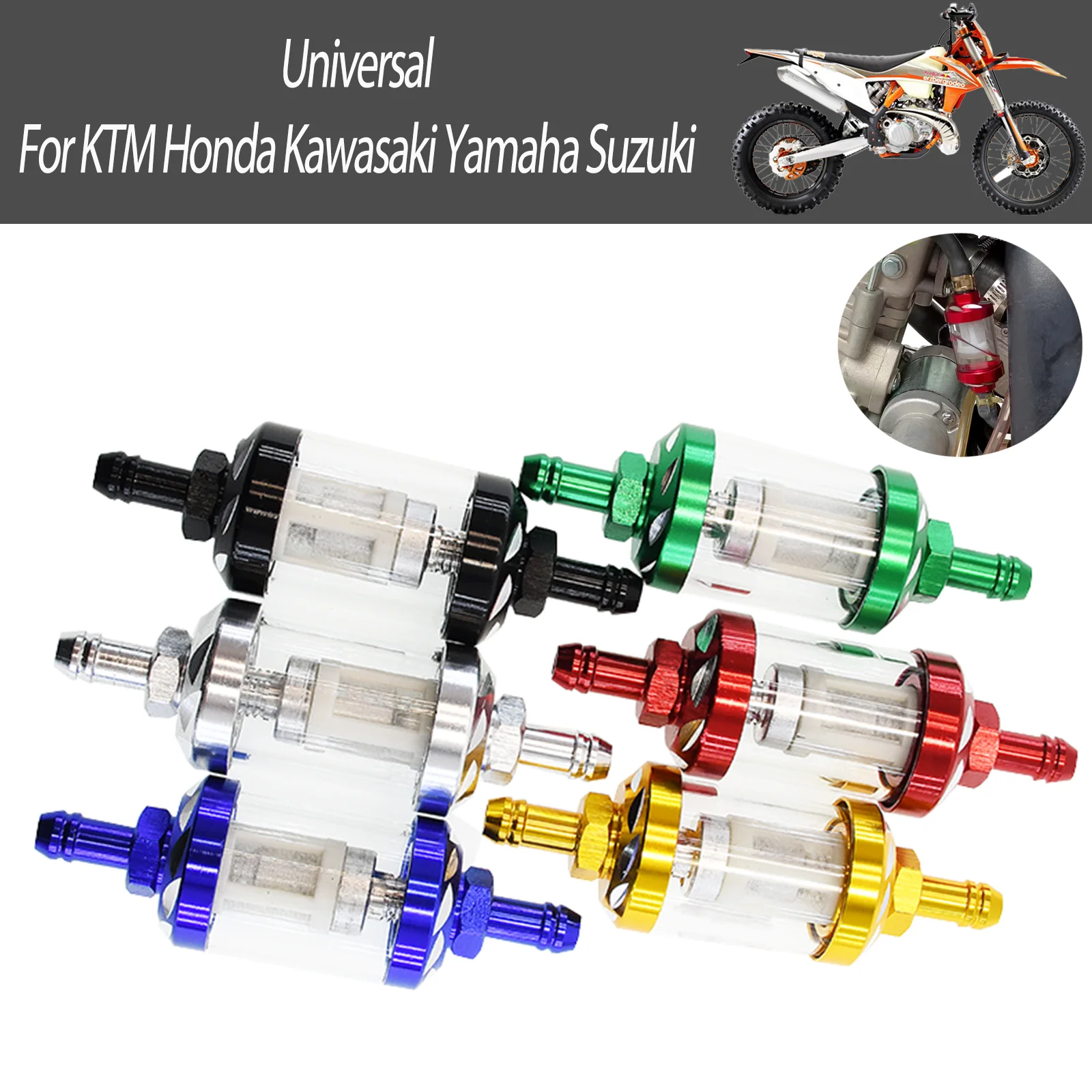 8mm CNC Aluminum Alloy Glass Gas Fuel Gasoline Oil Filter Moto for Kawasaki KTM Yamaha Suzuki Honda Husqvarna ATV off-road vehic