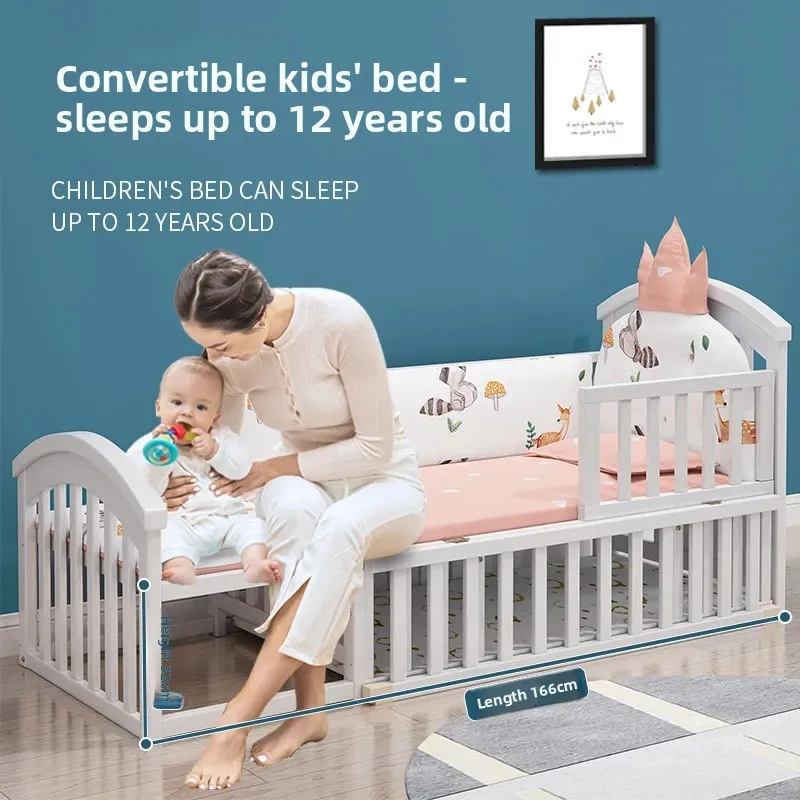 Jane Mei crib solid wood splicing big bed European multi-functional baby bb children's bed cradle newborn movable