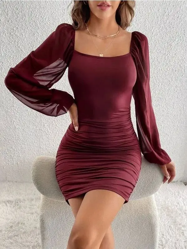 

Sexy Faion Long Sve Square Collar Bodycon Dr Women's Skirt Gown Breathable Comfortable Floral Print mid Waist A-Line ...