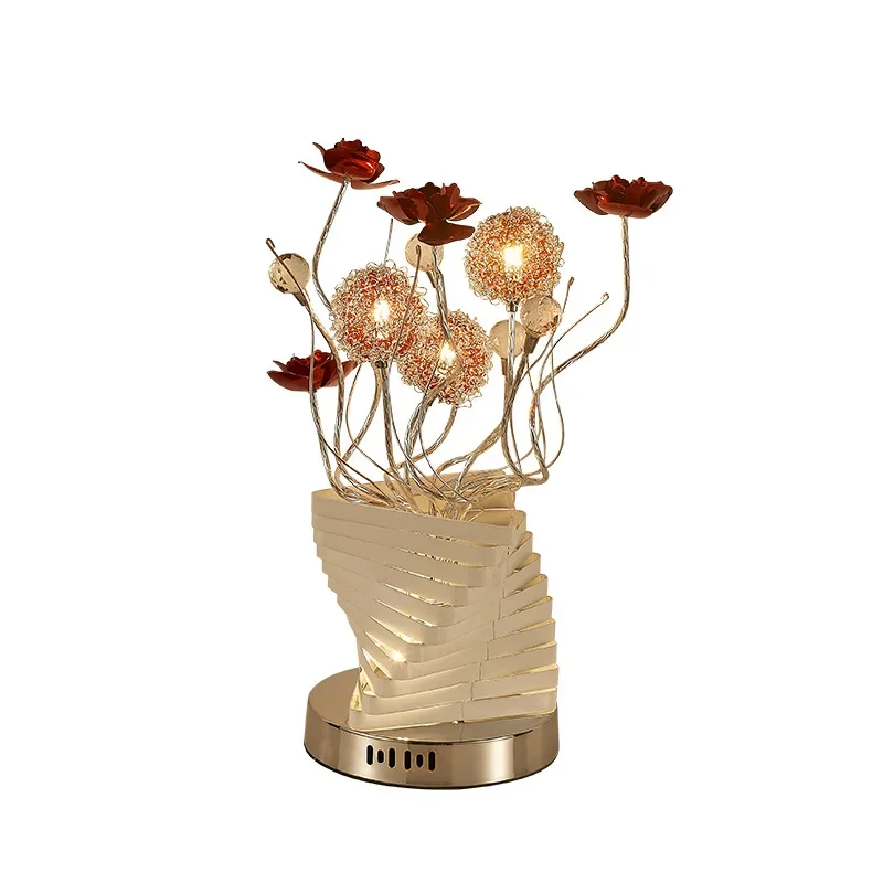 Modern, simple, wedding desk lamp, bedroom bedside lamp, creative, aluminum wire rose led gift, small desk lamp