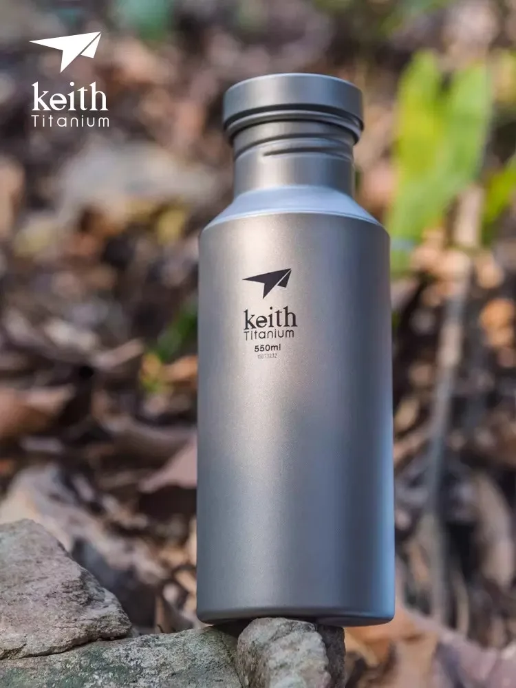 Keith Botella de agua ligera de titanio para deportes al aire libre, Picnic, viaje, Camping, botella a prueba de fugas con bolsa 400 ml / 550 ml / 700 ml