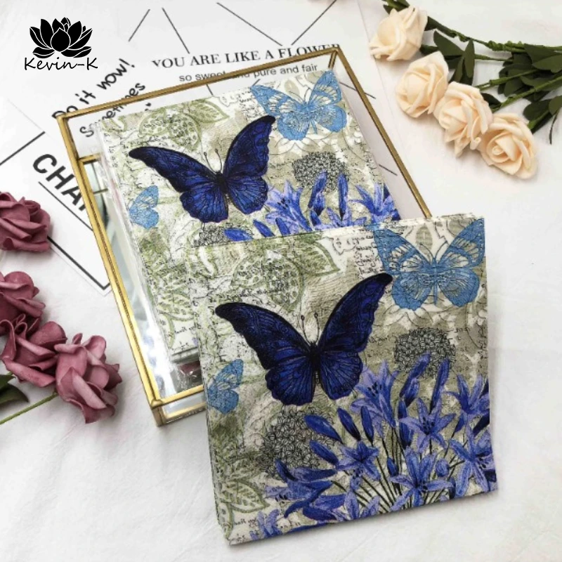 

20pcs/pac Butterfly Flower and Grass Colorful Printed Napkin Square Paper Napkin Restaurant Cafe Folded Facial Towel 2 Ply 33cm