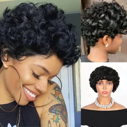 Bouncy Curly Human Hair Wig Pixie Cut Wig Short Curly Human Hair Wigs For Women Full Machine Made Wigs Egg Curls Wig