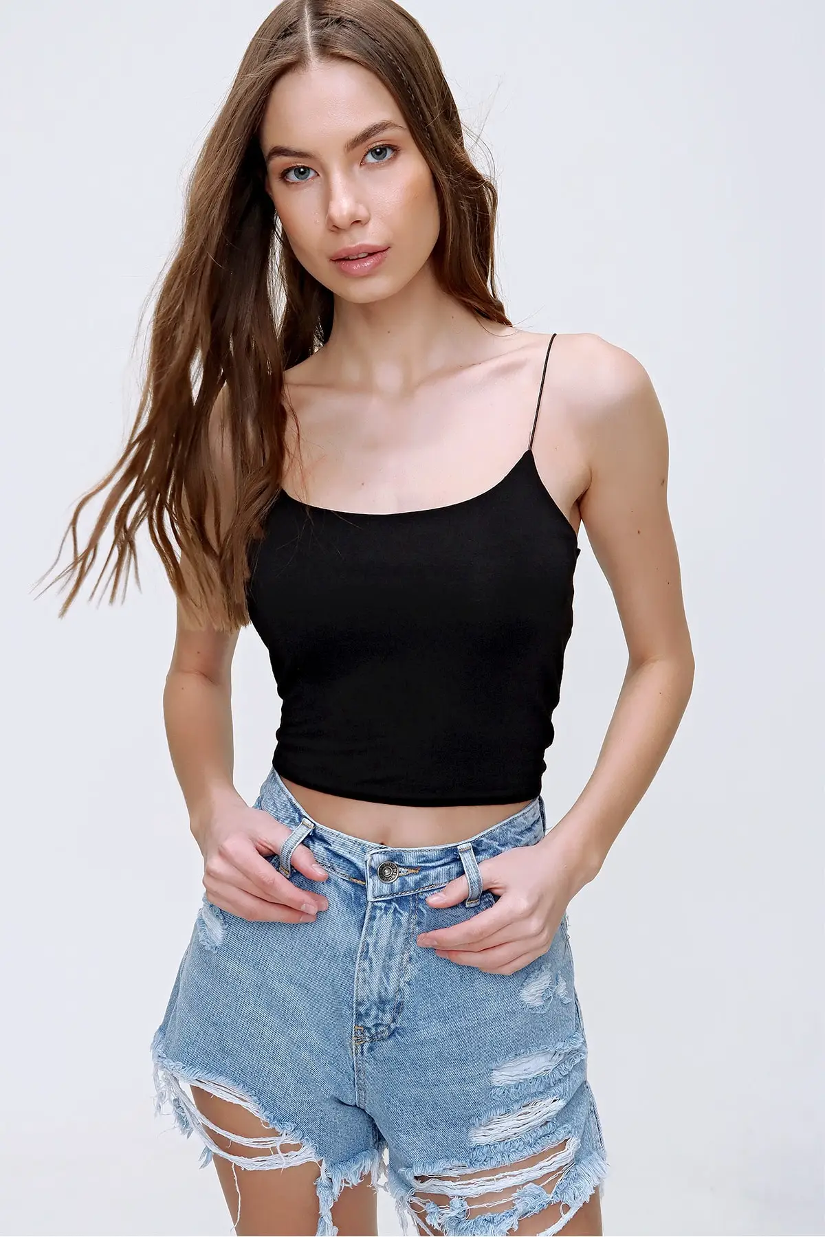 Wanita Hitam Menggantung Tali Tanaman Cocok Blus ALC-X6041 Wanita Tren Mode Musim Baru Kualitas Yang Indah