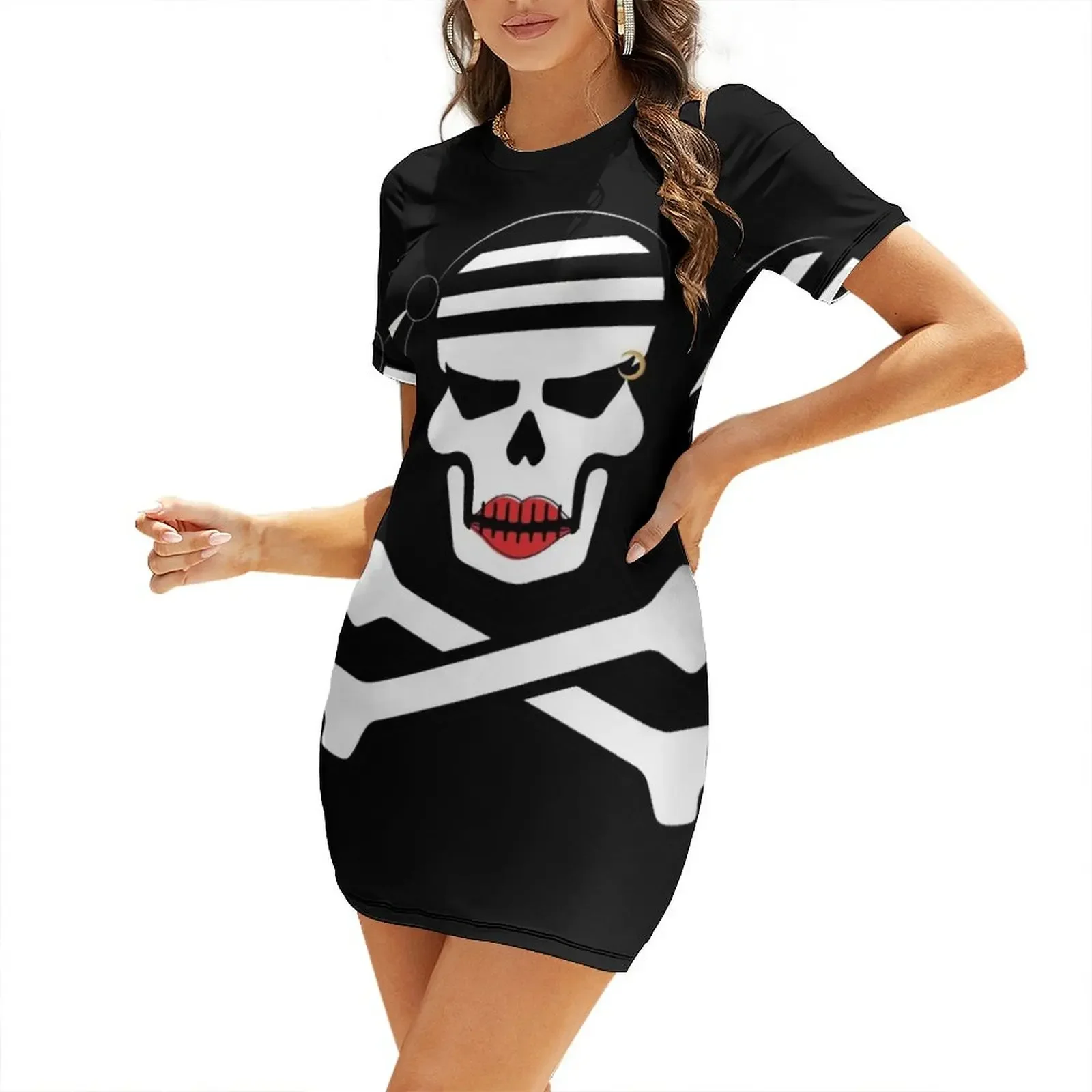 

Sexy Lady Pirate Lipstick Skull Short-Sleeved Dress summer dresses dresses korean style Women's evening dress Dress