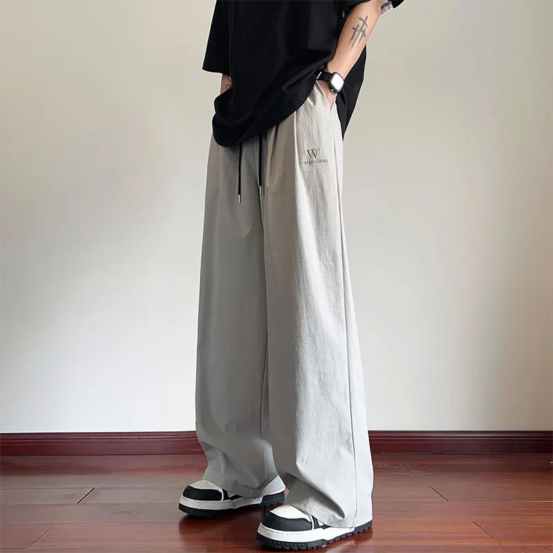 

ay Ice Silk Men's Summer Thin Drape Qui Dry Loose Lazy Wide Leg Pants Casual Trousers Lightweight Comfortable Breathable