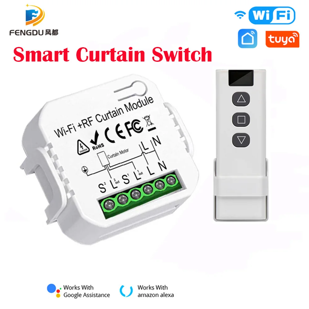 

WiFi Curtain Switch Electric Rolling Shutter RF433MHz Remote Control Compatible with Alexa Google Home APP Control