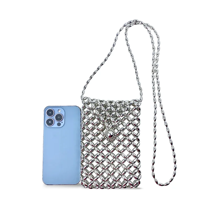 Beaded bag with high-end feeling, light luxury and niche design. 2024 new summer crossbody mini phone bag